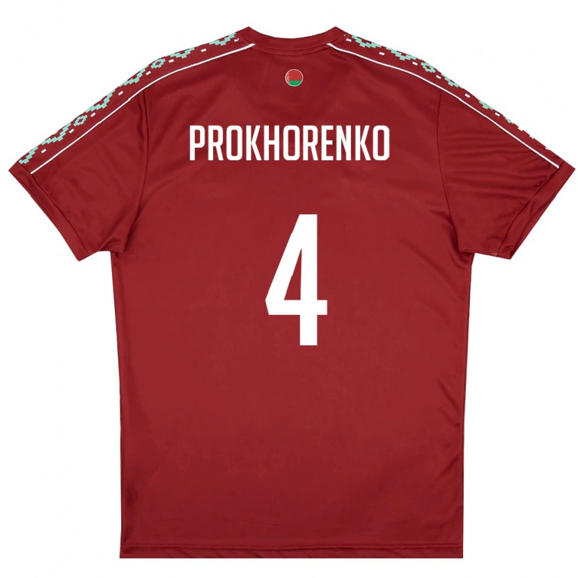 Danxen Män Belarus Aleksandr Prokhorenko #4 Djup Röd Vit Hemmatröja Matchtröjor 26-28 Tröjor T-Tröja