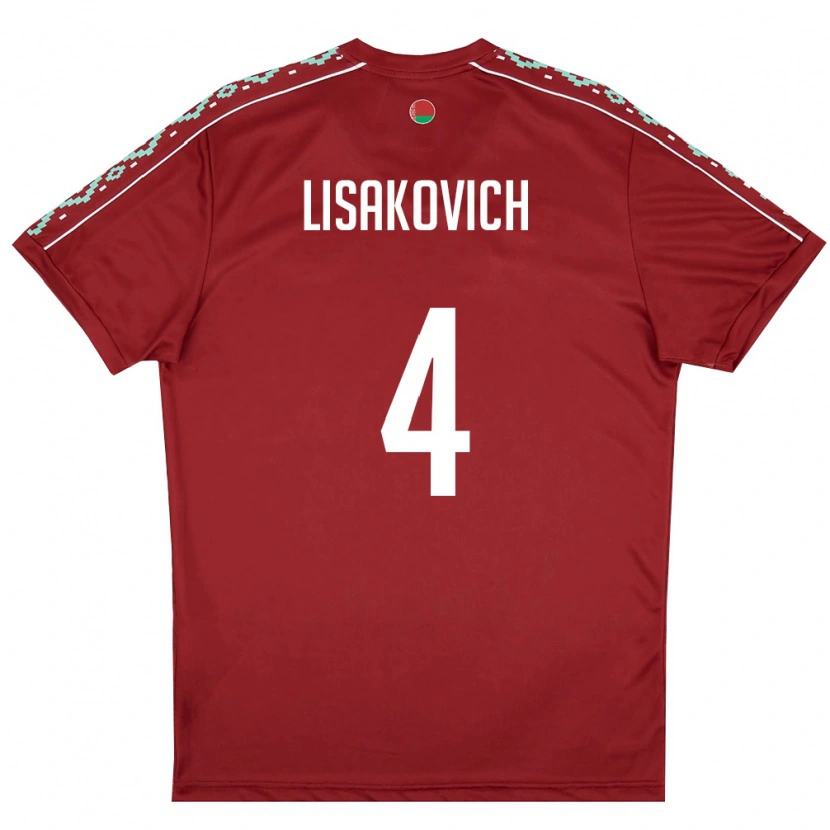 Danxen Män Belarus Ruslan Lisakovich #4 Djup Röd Vit Hemmatröja Matchtröjor 26-28 Tröjor T-Tröja