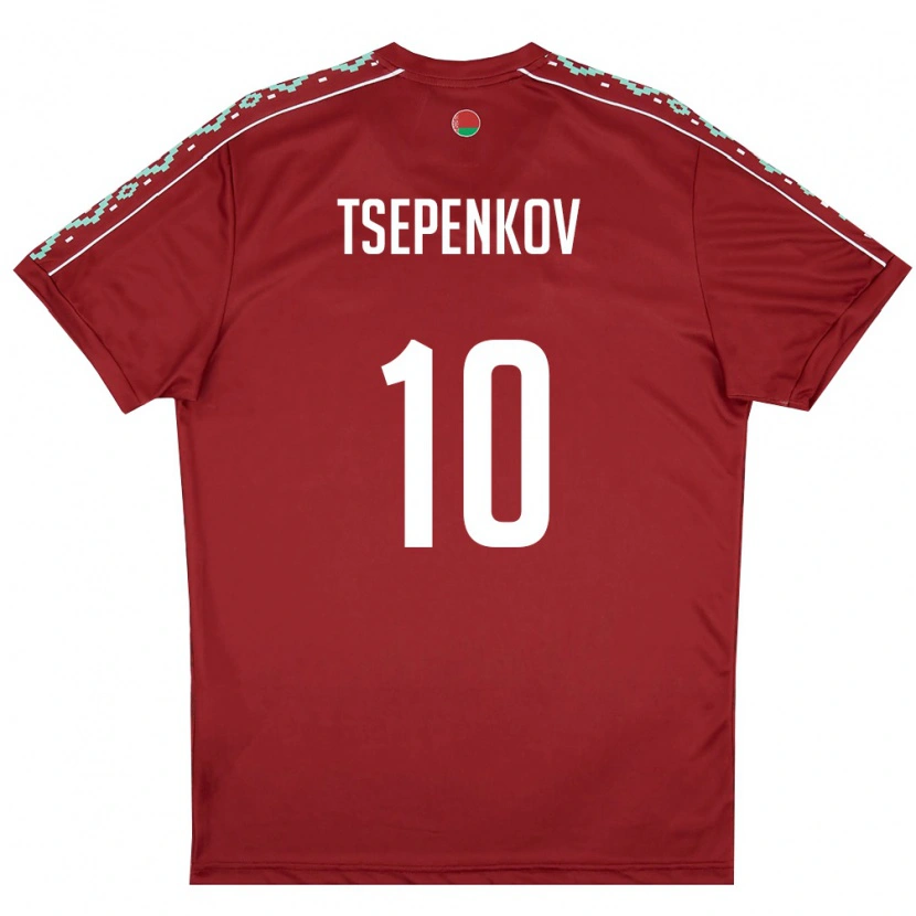 Danxen Män Belarus Kirill Tsepenkov #10 Djup Röd Vit Hemmatröja Matchtröjor 26-28 Tröjor T-Tröja
