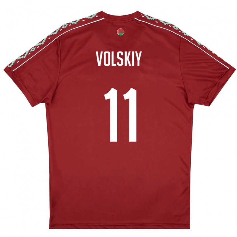 Danxen Män Belarus Daniel Volskiy #11 Djup Röd Vit Hemmatröja Matchtröjor 26-28 Tröjor T-Tröja