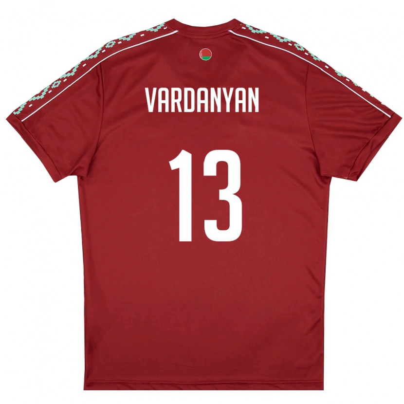Danxen Män Belarus Karen Vardanyan #13 Djup Röd Vit Hemmatröja Matchtröjor 26-28 Tröjor T-Tröja