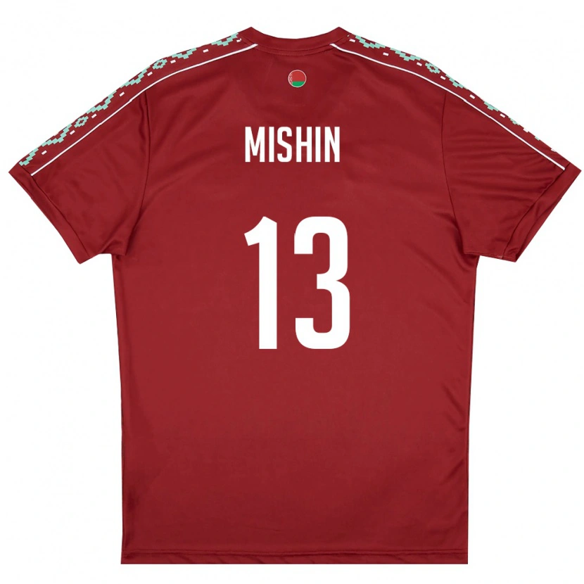 Danxen Män Belarus Gleb Mishin #13 Djup Röd Vit Hemmatröja Matchtröjor 26-28 Tröjor T-Tröja