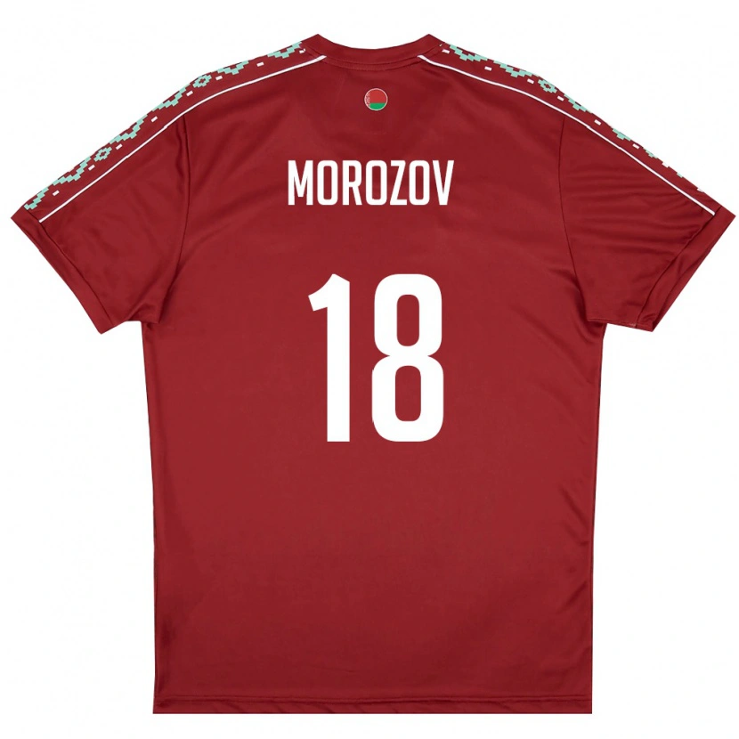 Danxen Män Belarus Vladislav Morozov #18 Djup Röd Vit Hemmatröja Matchtröjor 26-28 Tröjor T-Tröja