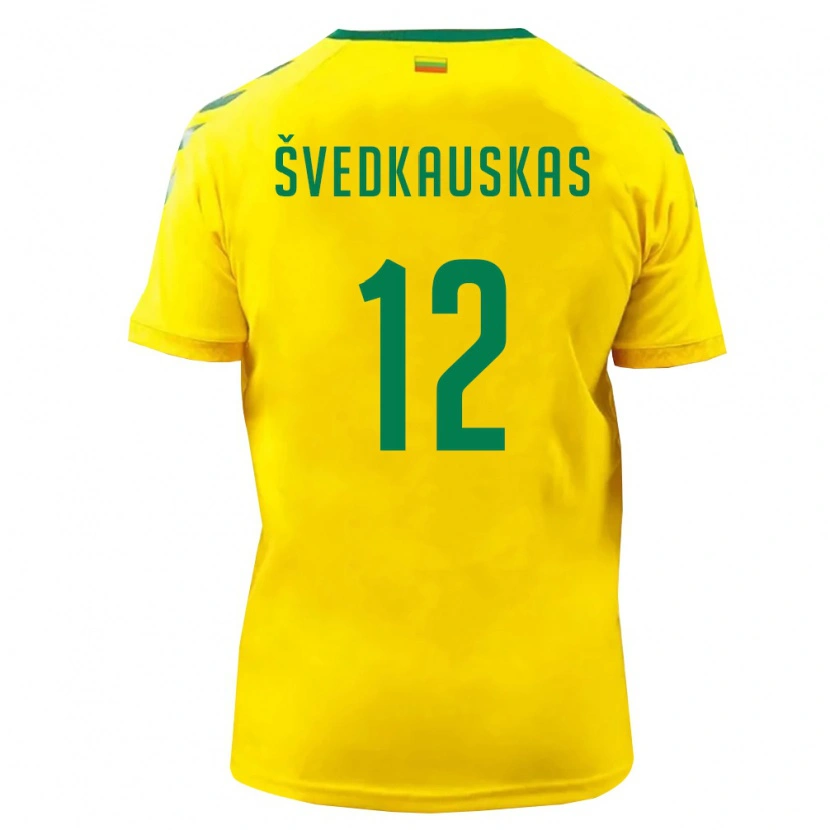 Danxen Män Litauen Tomas Švedkauskas #12 Gul Grön Hemmatröja Matchtröjor 26-28 Tröjor T-Tröja