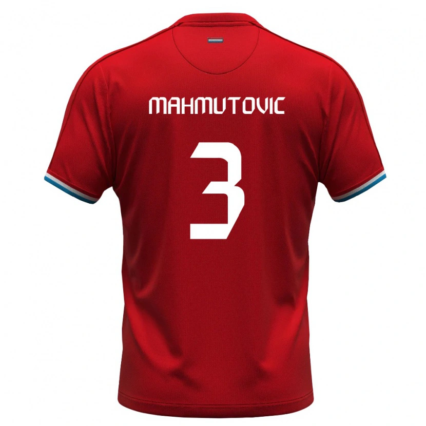 Danxen Män Luxemburg Enes Mahmutovic #3 Röd Vit Blå Hemmatröja Matchtröjor 26-28 Tröjor T-Tröja
