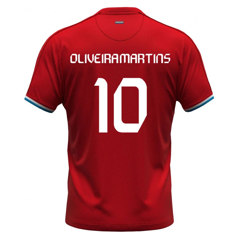 Danxen Män Luxemburg Tiago Oliveira Martins #10 Röd Vit Blå Hemmatröja Matchtröjor 26-28 Tröjor T-Tröja