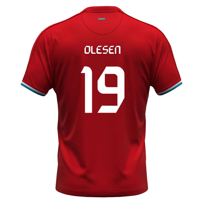 Danxen Män Luxemburg Mathias Olesen #19 Röd Vit Blå Hemmatröja Matchtröjor 26-28 Tröjor T-Tröja