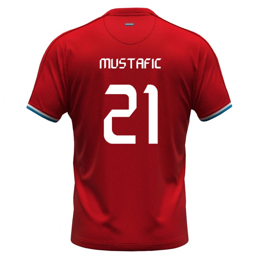 Danxen Män Luxemburg Mirza Mustafic #21 Röd Vit Blå Hemmatröja Matchtröjor 26-28 Tröjor T-Tröja