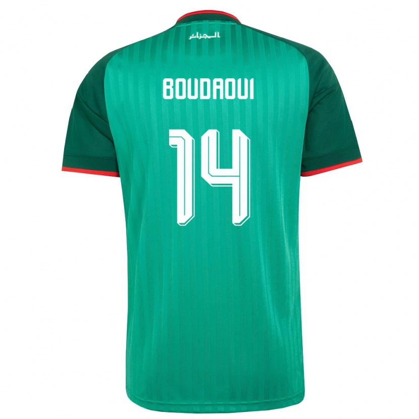 Danxen Män Algeriet Hicham Boudaoui #14 Grön Röd Vit Bortatröja Matchtröjor 26-28 Tröjor T-Tröja