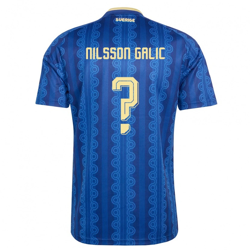 Danxen Män Sverige Oliver Nilsson Galic #0 Blå Marin Gul Bortatröja Matchtröjor 26-28 Tröjor T-Tröja