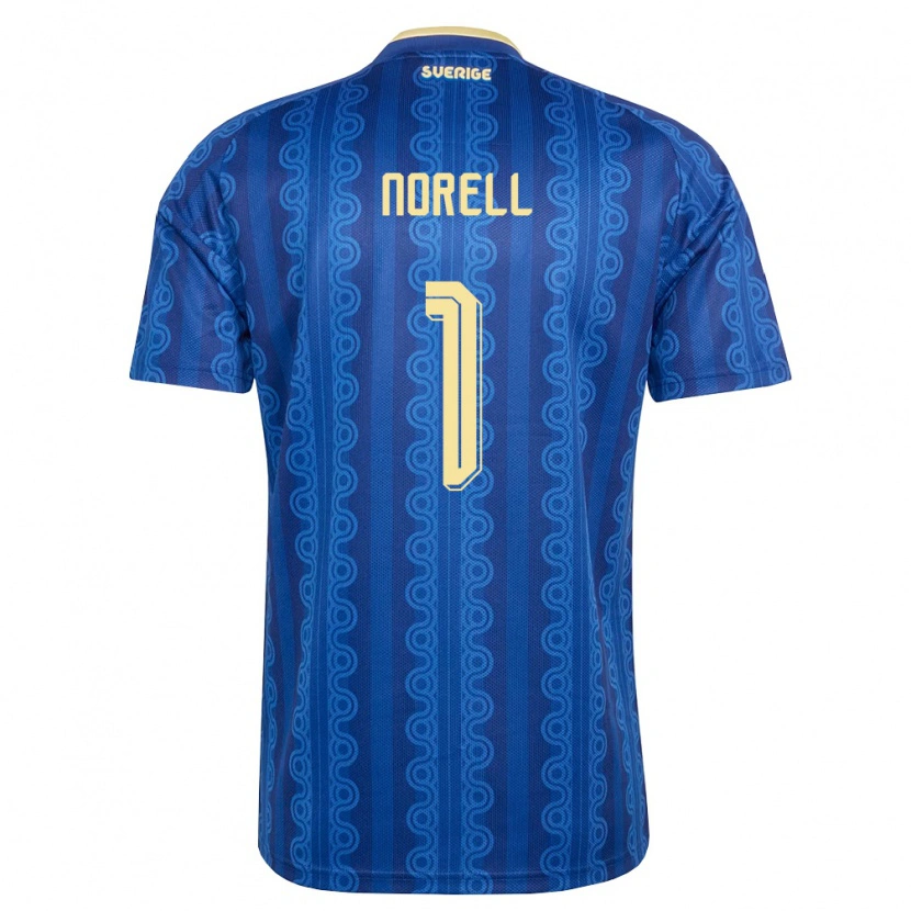 Danxen Män Sverige Benjamin Norell #1 Blå Marin Gul Bortatröja Matchtröjor 26-28 Tröjor T-Tröja