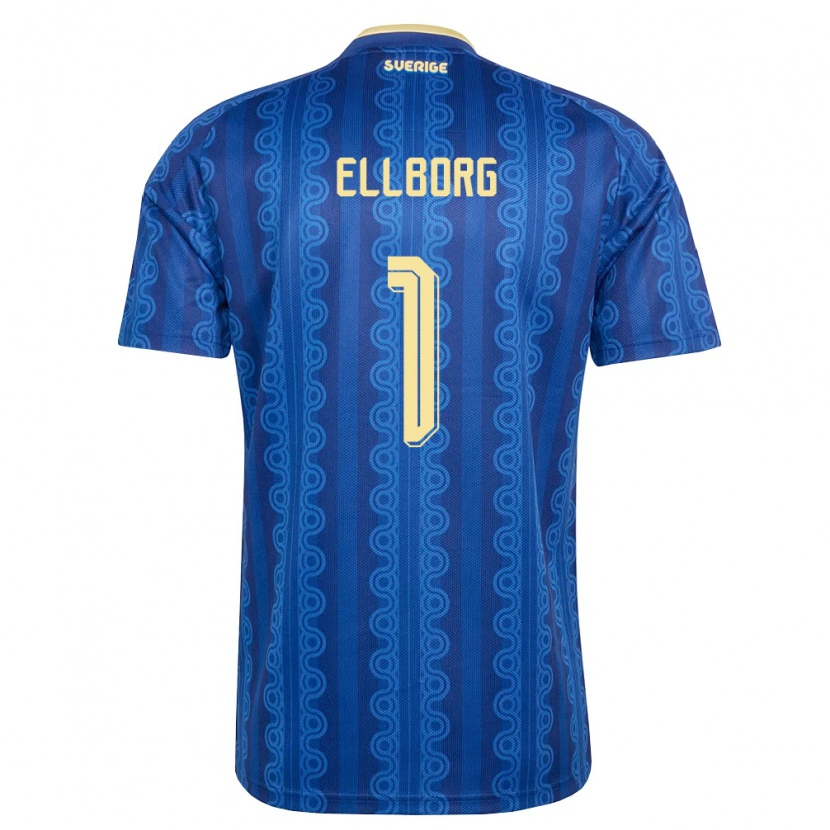 Danxen Män Sverige Melker Ellborg #1 Blå Marin Gul Bortatröja Matchtröjor 26-28 Tröjor T-Tröja