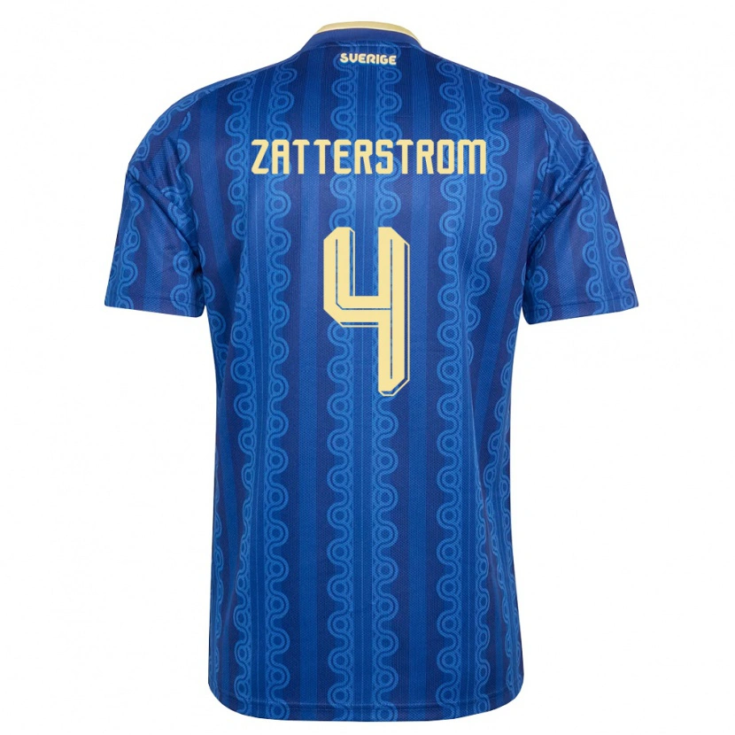 Danxen Män Sverige Nils Zätterström #4 Blå Marin Gul Bortatröja Matchtröjor 26-28 Tröjor T-Tröja