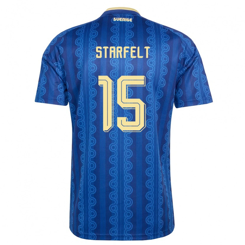 Danxen Män Sverige Carl Starfelt #15 Blå Marin Gul Bortatröja Matchtröjor 26-28 Tröjor T-Tröja
