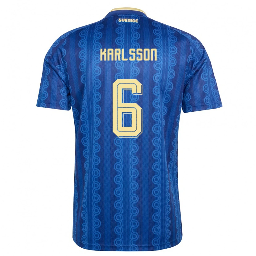 Danxen Män Sverige Markus Karlsson #6 Blå Marin Gul Bortatröja Matchtröjor 26-28 Tröjor T-Tröja