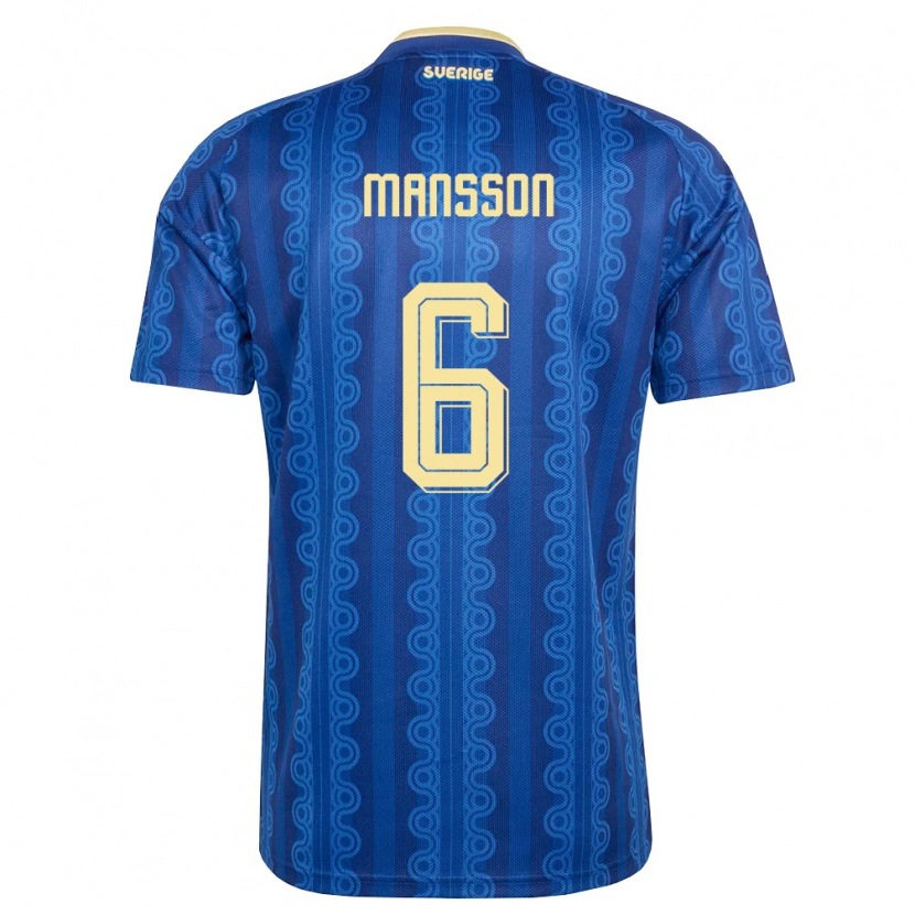 Danxen Män Sverige Oliver Månsson #6 Blå Marin Gul Bortatröja Matchtröjor 26-28 Tröjor T-Tröja