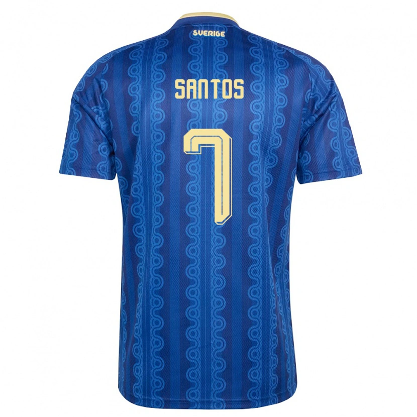 Danxen Män Sverige Gabriel Santos #7 Blå Marin Gul Bortatröja Matchtröjor 26-28 Tröjor T-Tröja