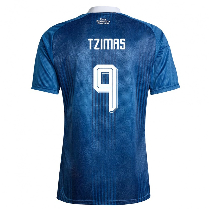 Danxen Män Grekland Stefanos Tzimas #9 Marin Blå Vit Bortatröja Matchtröjor 26-28 Tröjor T-Tröja