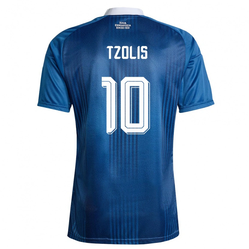 Danxen Män Grekland Christos Tzolis #10 Marin Blå Vit Bortatröja Matchtröjor 26-28 Tröjor T-Tröja