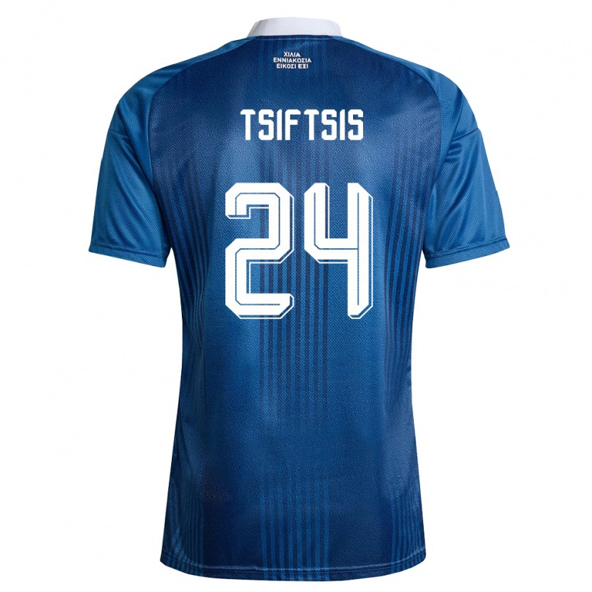 Danxen Män Grekland Antonis Tsiftsis #24 Marin Blå Vit Bortatröja Matchtröjor 26-28 Tröjor T-Tröja