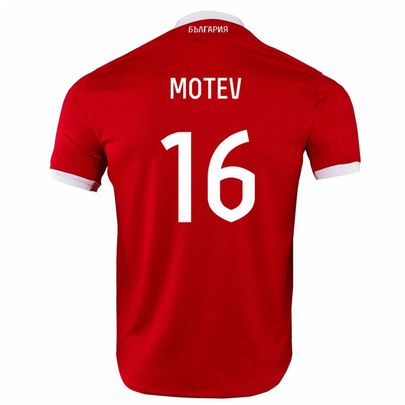 Danxen Män Bulgarien Ivo Motev #16 Röd Vit Bortatröja Matchtröjor 26-28 Tröjor T-Tröja