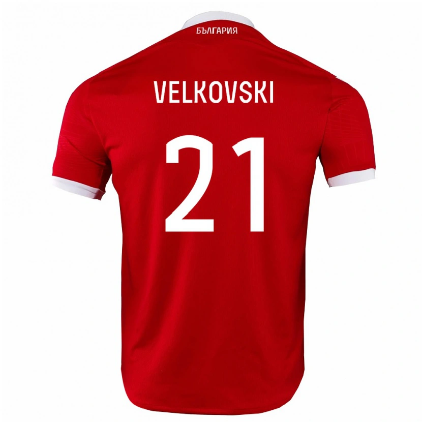 Danxen Män Bulgarien Dimitar Velkovski #21 Röd Vit Bortatröja Matchtröjor 26-28 Tröjor T-Tröja