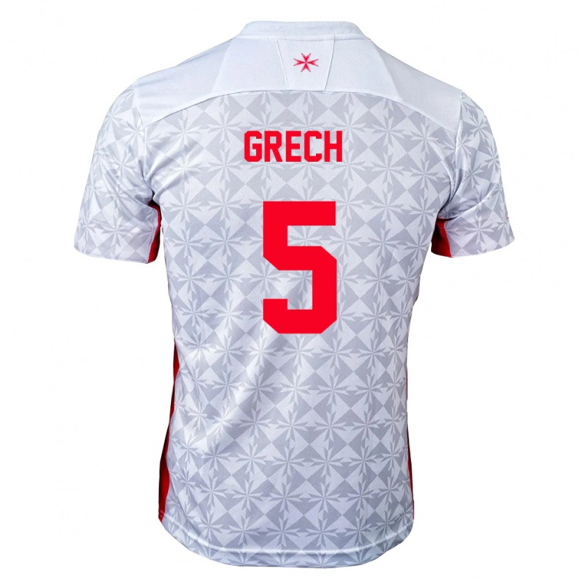 Danxen Män Malta Densel Grech #5 Grå Vit Röd Bortatröja Matchtröjor 26-28 Tröjor T-Tröja