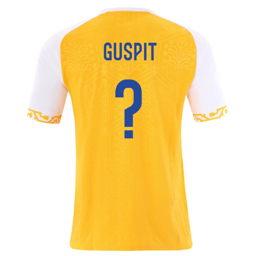 Danxen Män Moldavien Denis Guspit #0 Gul Vit Bortatröja Matchtröjor 26-28 Tröjor T-Tröja