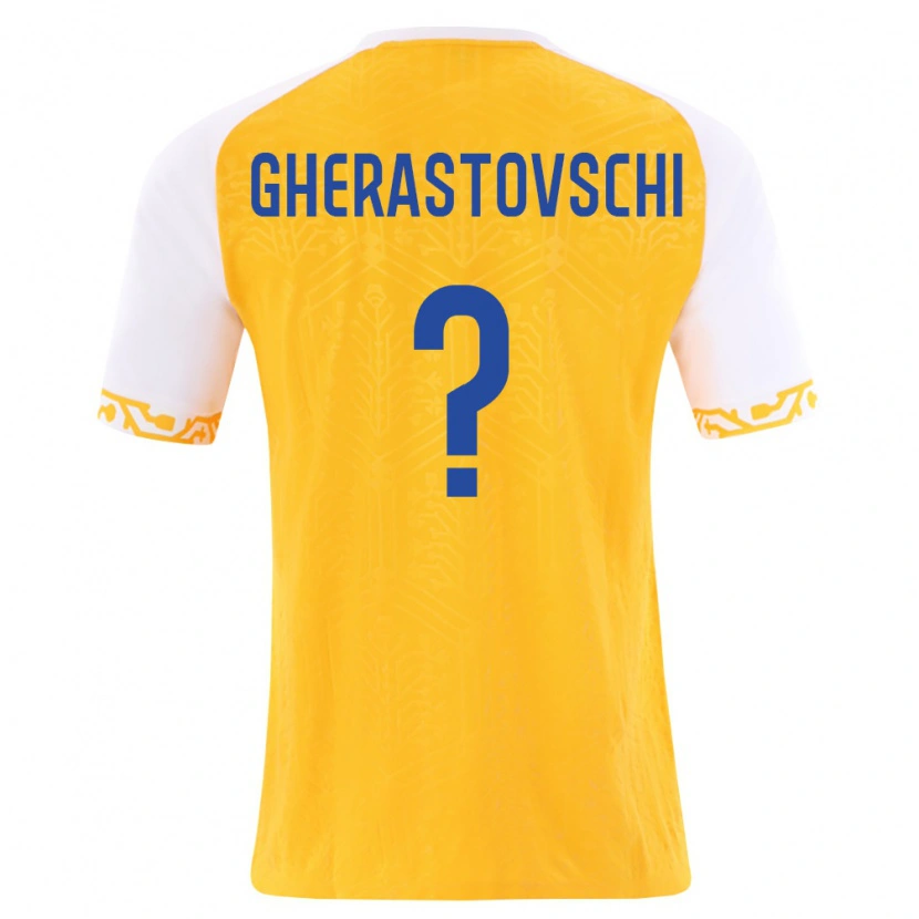 Danxen Män Moldavien Gherman Gherastovschi #0 Gul Vit Bortatröja Matchtröjor 26-28 Tröjor T-Tröja