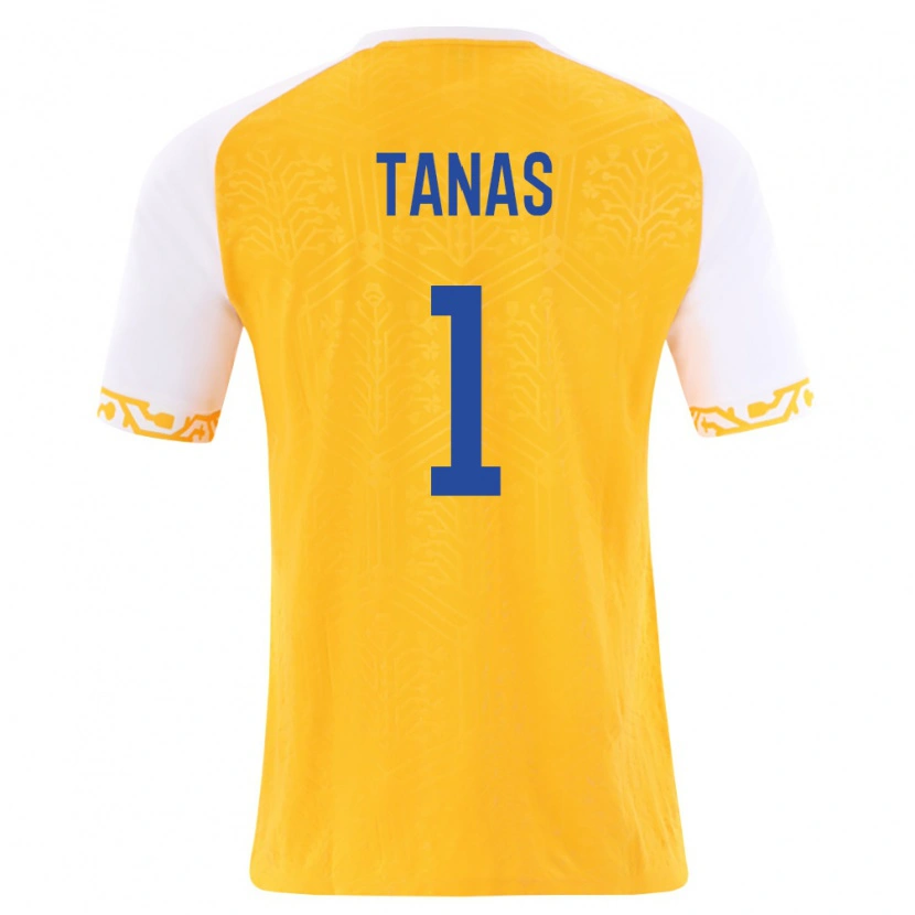 Danxen Män Moldavien Gabriel Tanas #1 Gul Vit Bortatröja Matchtröjor 26-28 Tröjor T-Tröja