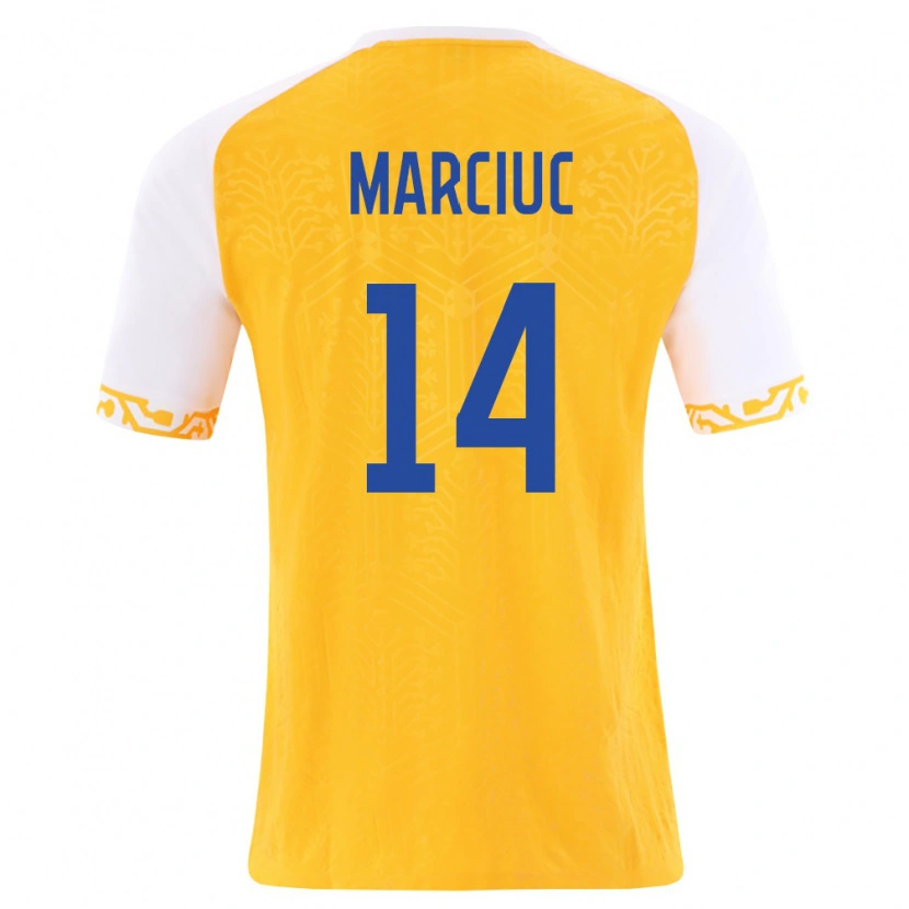 Danxen Män Moldavien Dumitru Marciuc #14 Gul Vit Bortatröja Matchtröjor 26-28 Tröjor T-Tröja