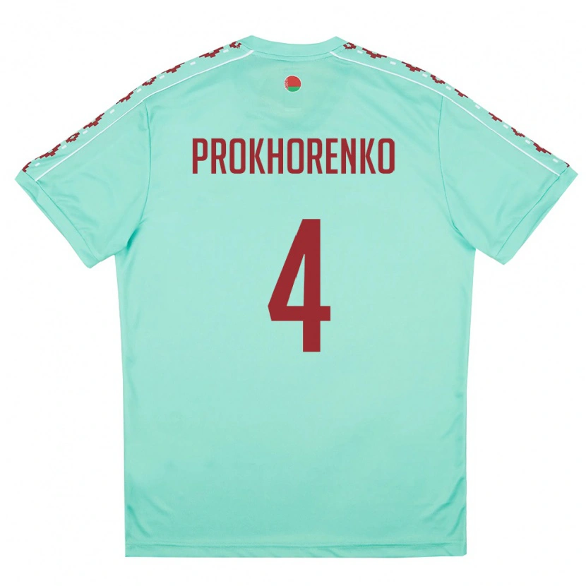 Danxen Män Belarus Aleksandr Prokhorenko #4 Ljus Grön Burgund Bortatröja Matchtröjor 26-28 Tröjor T-Tröja