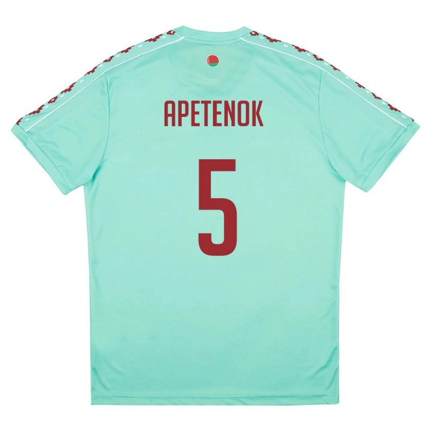 Danxen Män Belarus Pavel Apetenok #5 Ljus Grön Burgund Bortatröja Matchtröjor 26-28 Tröjor T-Tröja