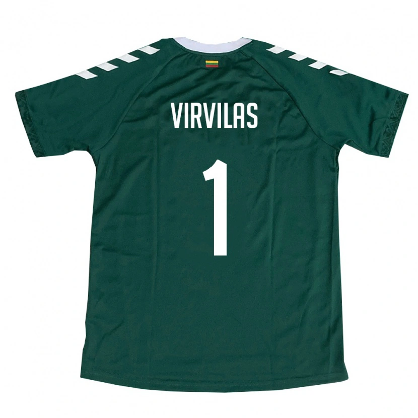 Danxen Män Litauen Julius Virvilas #1 Mörk Grön Vit Bortatröja Matchtröjor 26-28 Tröjor T-Tröja