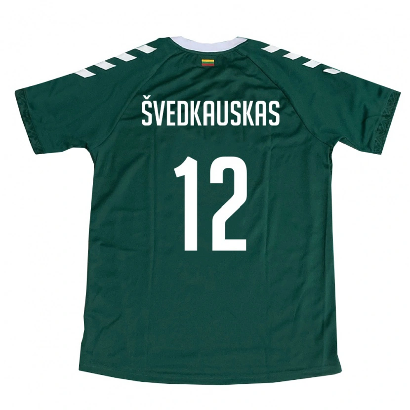 Danxen Män Litauen Tomas Švedkauskas #12 Mörk Grön Vit Bortatröja Matchtröjor 26-28 Tröjor T-Tröja