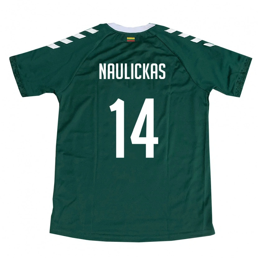 Danxen Män Litauen Arnas Naulickas #14 Mörk Grön Vit Bortatröja Matchtröjor 26-28 Tröjor T-Tröja