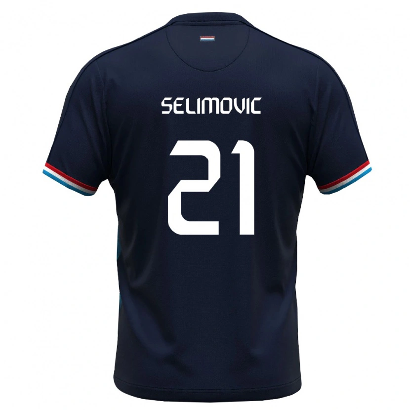 Danxen Män Luxemburg Vahid Selimovic #21 Kunglig Blå Röd Bortatröja Matchtröjor 26-28 Tröjor T-Tröja