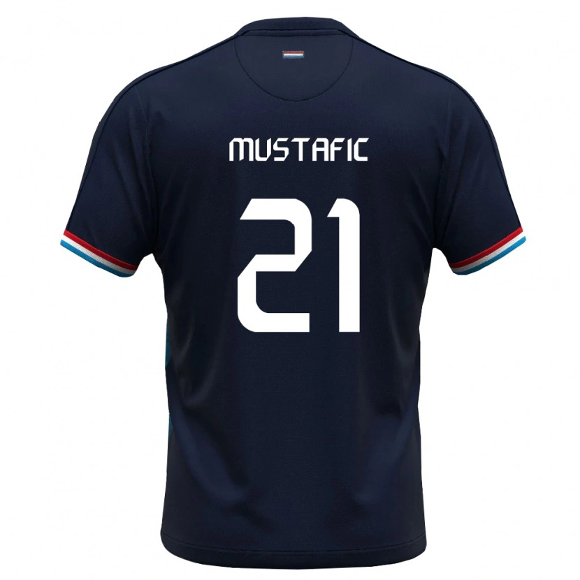Danxen Män Luxemburg Mirza Mustafic #21 Kunglig Blå Röd Bortatröja Matchtröjor 26-28 Tröjor T-Tröja