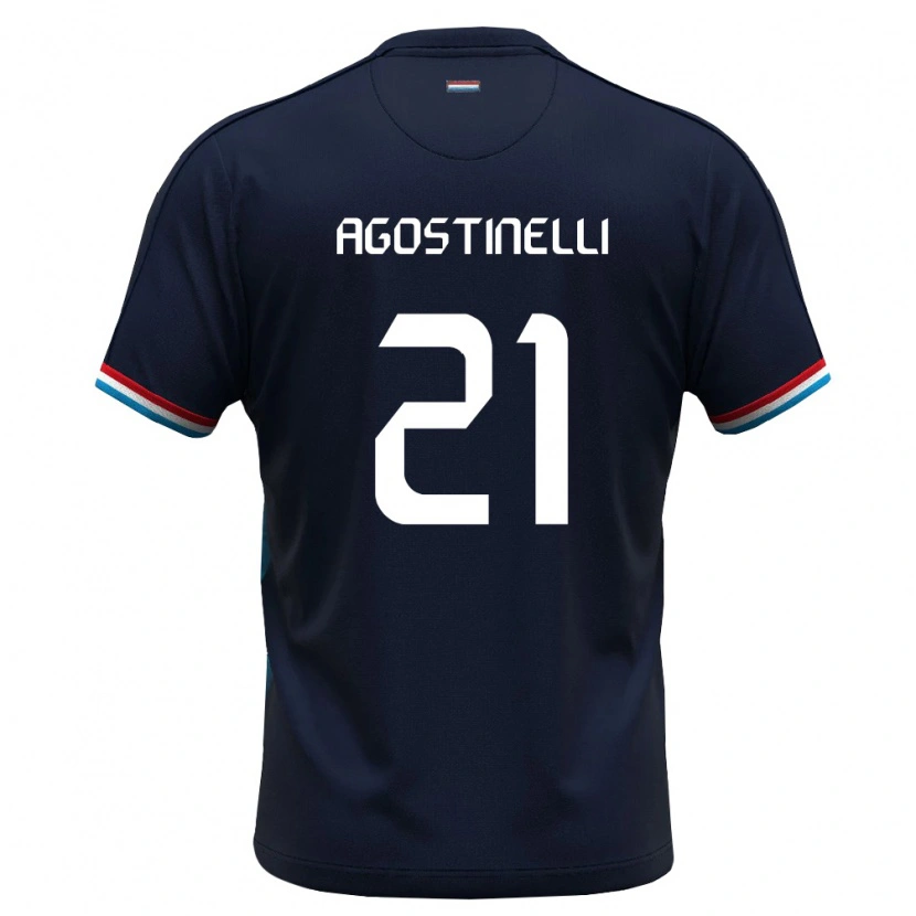 Danxen Män Luxemburg Massimo Agostinelli #21 Kunglig Blå Röd Bortatröja Matchtröjor 26-28 Tröjor T-Tröja