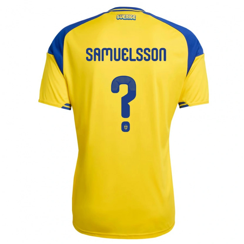Danxen Kvinnor Sverige Olle Samuelsson #0 Gul Blå Vit Hemmatröja Matchtröjor 26-28 Tröjor T-Tröja