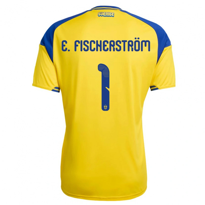 Danxen Kvinnor Sverige Elton Fischerström Opancar #1 Gul Blå Vit Hemmatröja Matchtröjor 26-28 Tröjor T-Tröja