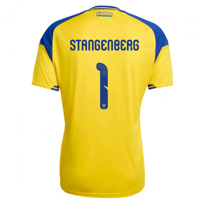 Danxen Kvinnor Sverige Svante Stangenberg #1 Gul Blå Vit Hemmatröja Matchtröjor 26-28 Tröjor T-Tröja
