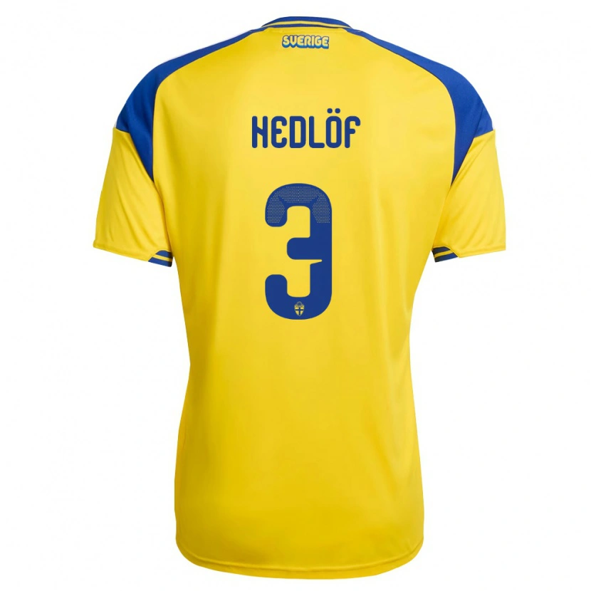 Danxen Kvinnor Sverige Björn Hedlöf #3 Gul Blå Vit Hemmatröja Matchtröjor 26-28 Tröjor T-Tröja