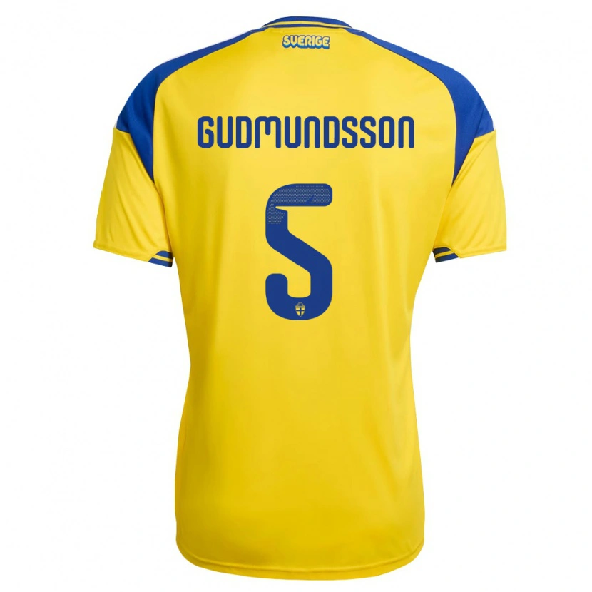 Danxen Kvinnor Sverige Gabriel Gudmundsson #5 Gul Blå Vit Hemmatröja Matchtröjor 26-28 Tröjor T-Tröja