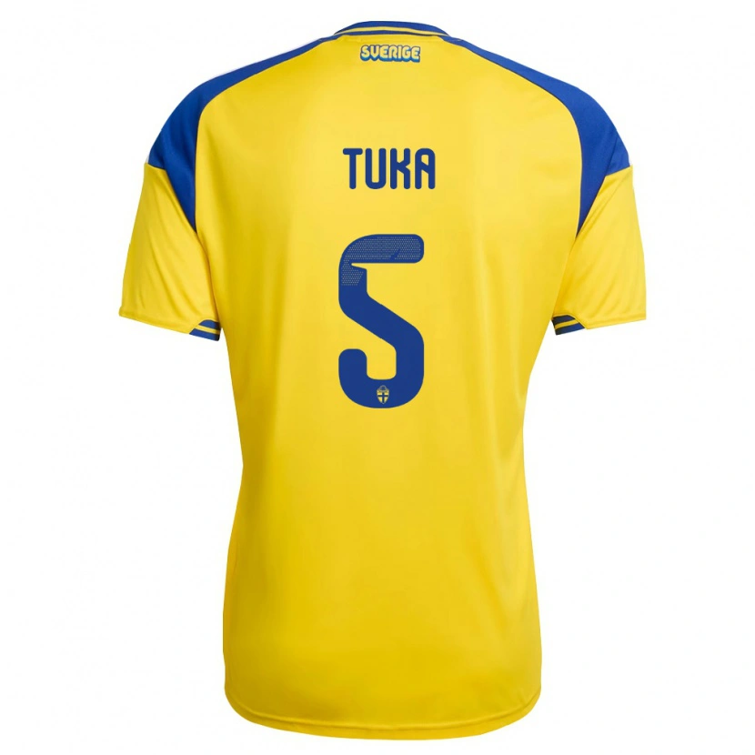 Danxen Kvinnor Sverige Matej Tuka #5 Gul Blå Vit Hemmatröja Matchtröjor 26-28 Tröjor T-Tröja