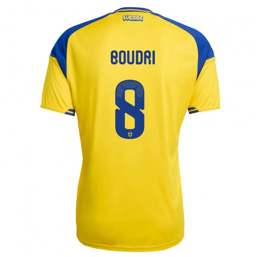 Danxen Kvinnor Sverige Amin Boudri #8 Gul Blå Vit Hemmatröja Matchtröjor 26-28 Tröjor T-Tröja