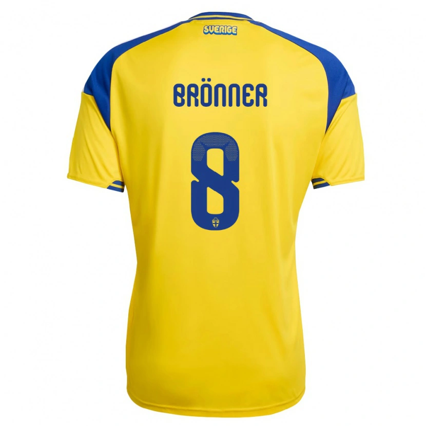 Danxen Kvinnor Sverige Axel Brönner #8 Gul Blå Vit Hemmatröja Matchtröjor 26-28 Tröjor T-Tröja