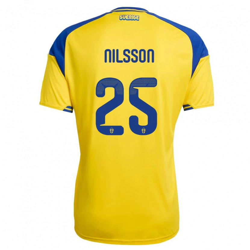 Danxen Kvinnor Sverige Gustaf Nilsson #25 Gul Blå Vit Hemmatröja Matchtröjor 26-28 Tröjor T-Tröja