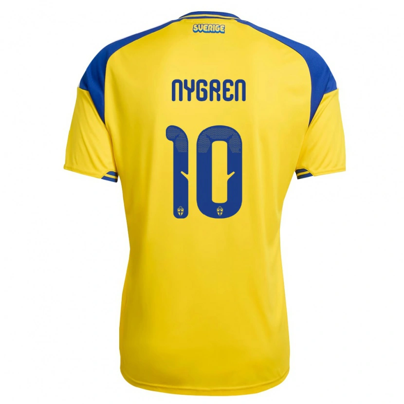 Danxen Kvinnor Sverige Benjamin Nygren #10 Gul Blå Vit Hemmatröja Matchtröjor 26-28 Tröjor T-Tröja