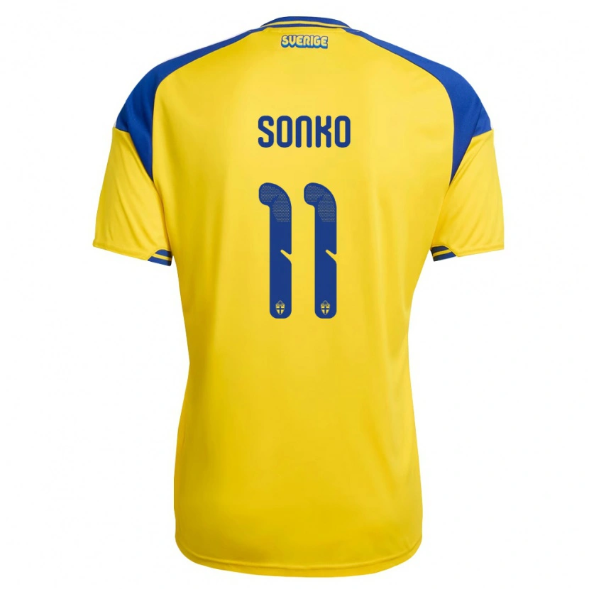 Danxen Kvinnor Sverige Momodou Sonko #11 Gul Blå Vit Hemmatröja Matchtröjor 26-28 Tröjor T-Tröja